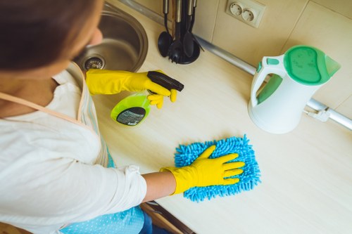 Wet carpet cleaning area marked for safety