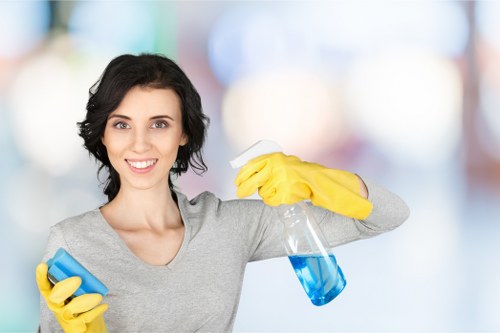 Final inspection of a freshly cleaned carpet with safety-conscious procedures